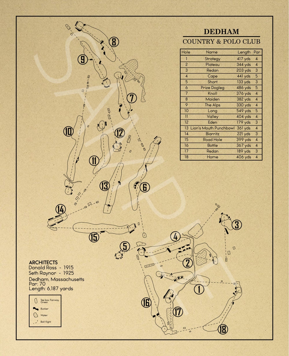 Dedham Country & Polo Club Outline (Print)