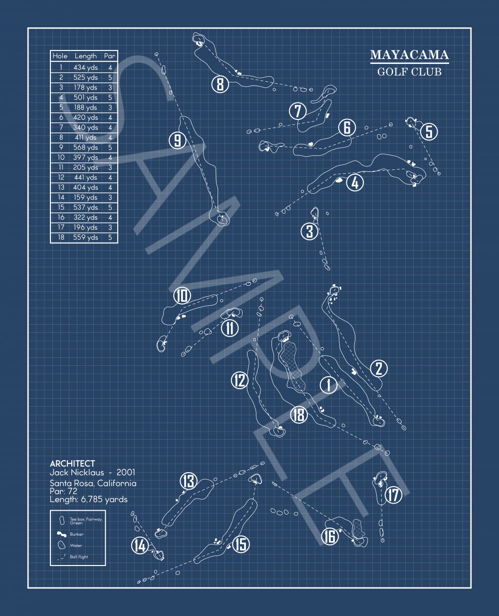 Mayacama Golf Club Blueprint (Print)