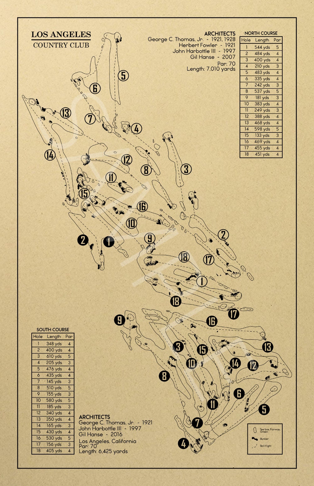 Los Angeles Country Club North and South Courses Outline (Print)