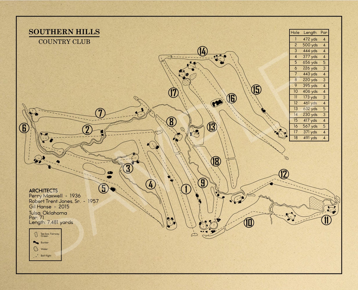 Southern Hills Country Club Outline (Print)