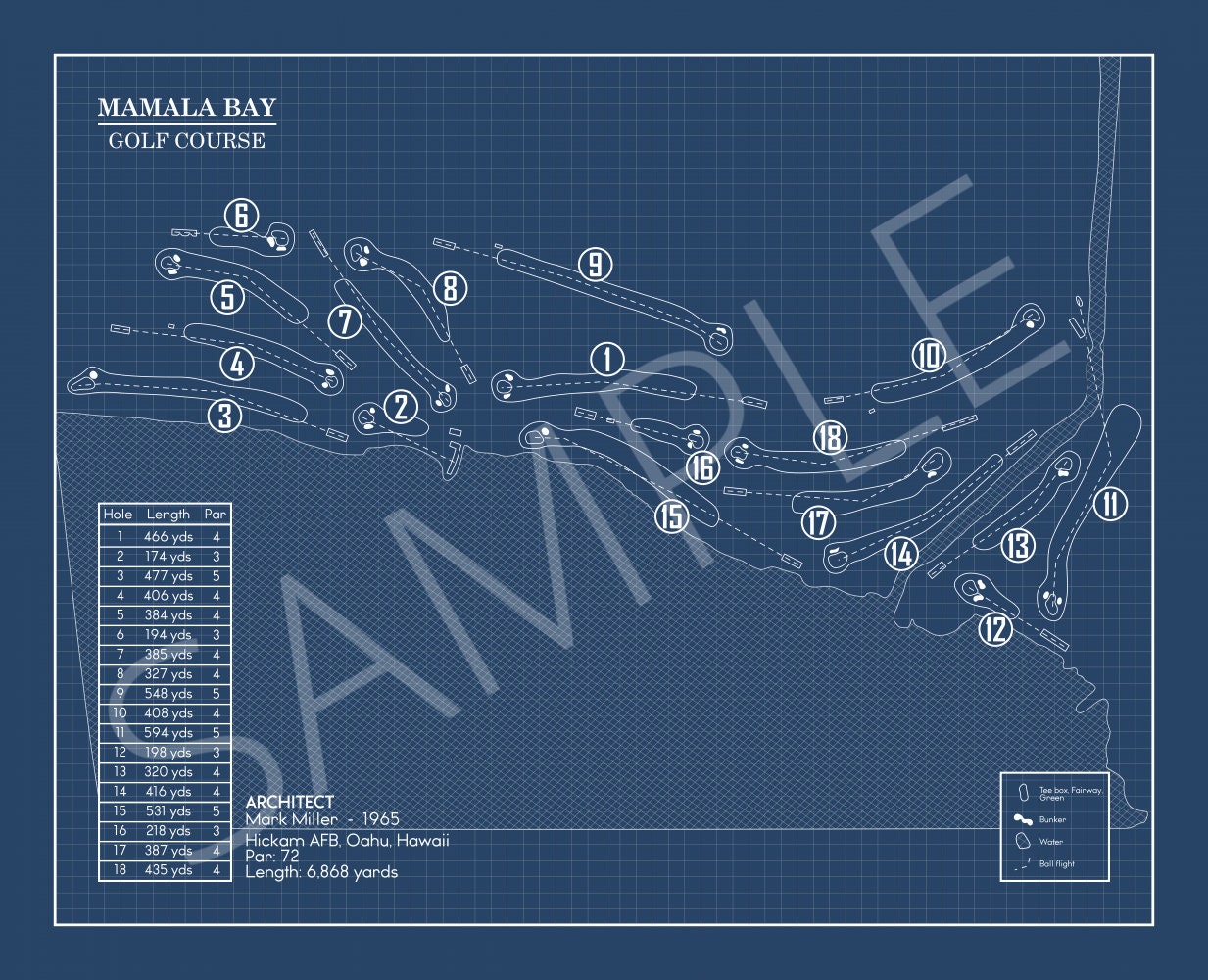 Mamala Bay Golf Course Blueprint (Print)