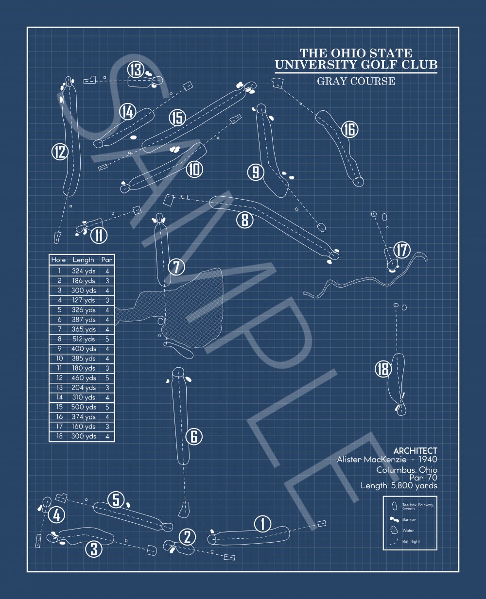 The Ohio State University Golf Club Gray Course Blueprint (Print)