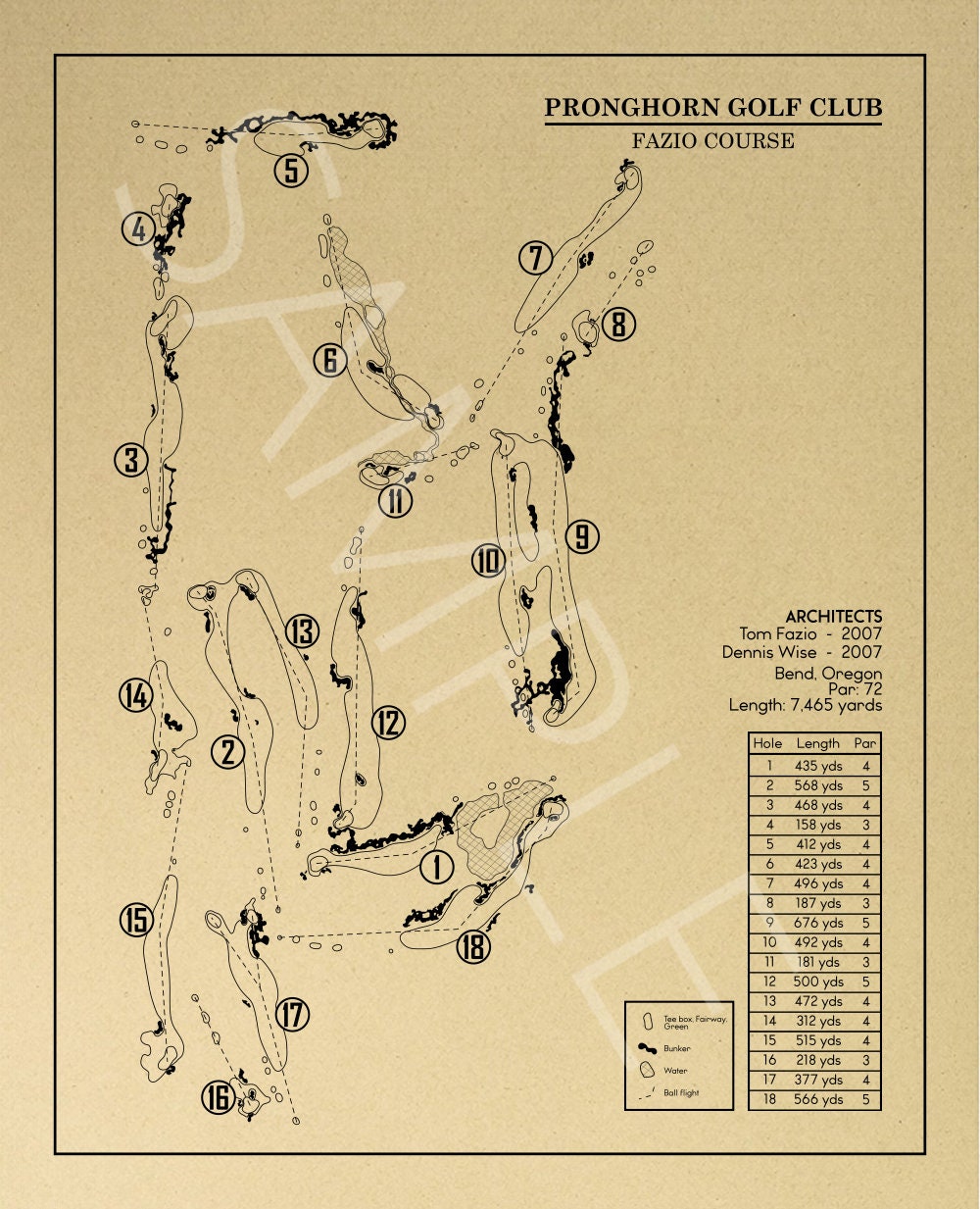 Pronghorn Golf Club Fazio Course Outline (Print)