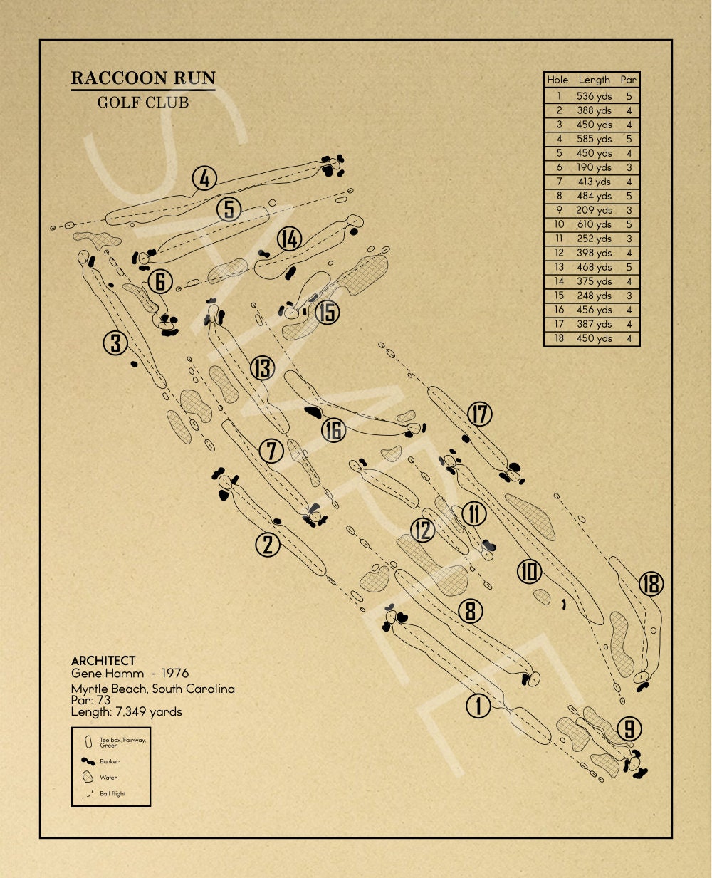 Raccoon Run Golf Club Outline (Print)