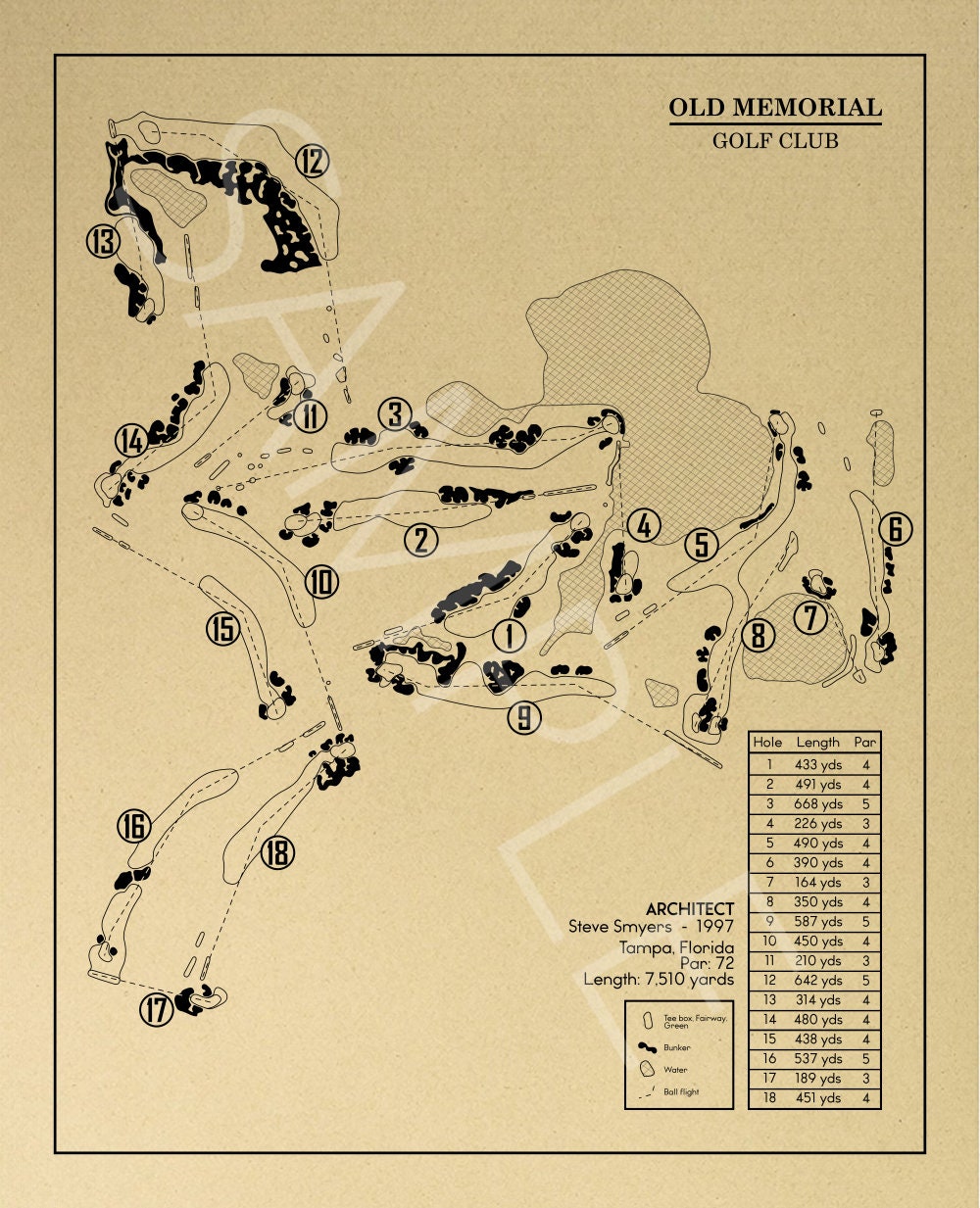 Old Memorial Golf Club Outline (Print)