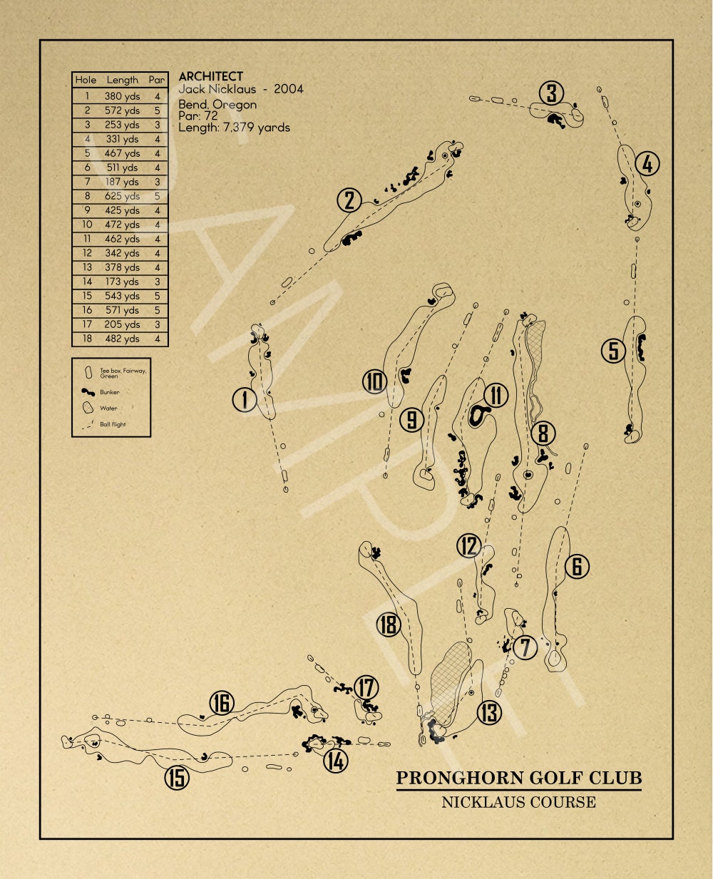 Pronghorn Golf Club Nicklaus Course Outline (Print)