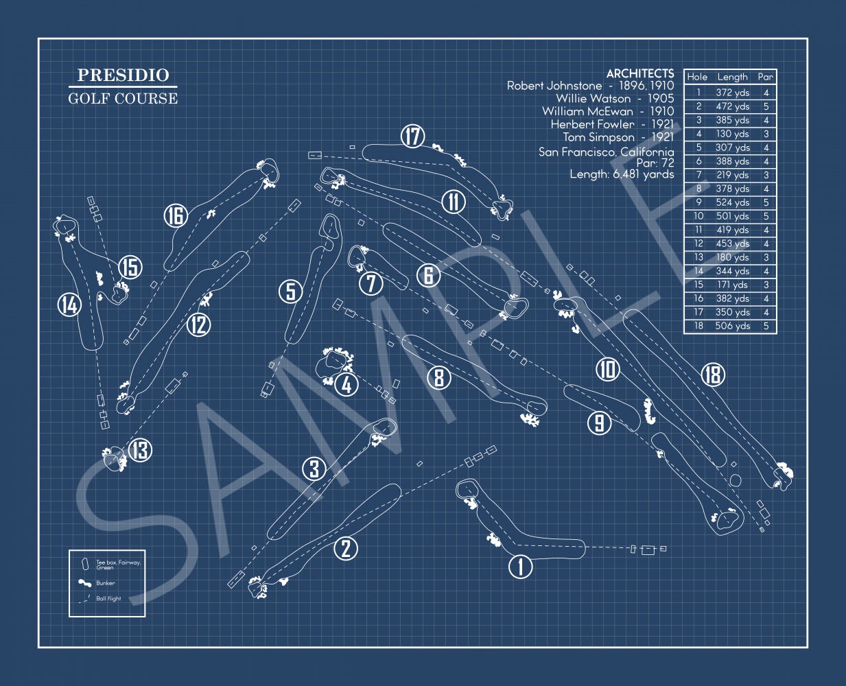 Presidio Golf Course Blueprint (Print)