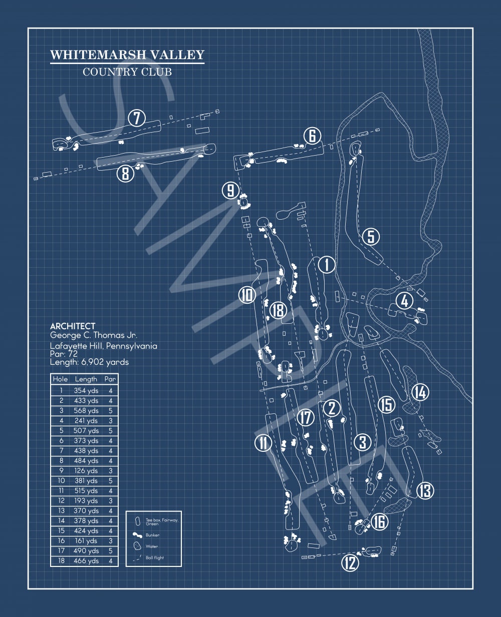 Whitemarsh Valley Country Club Blueprint (Print)