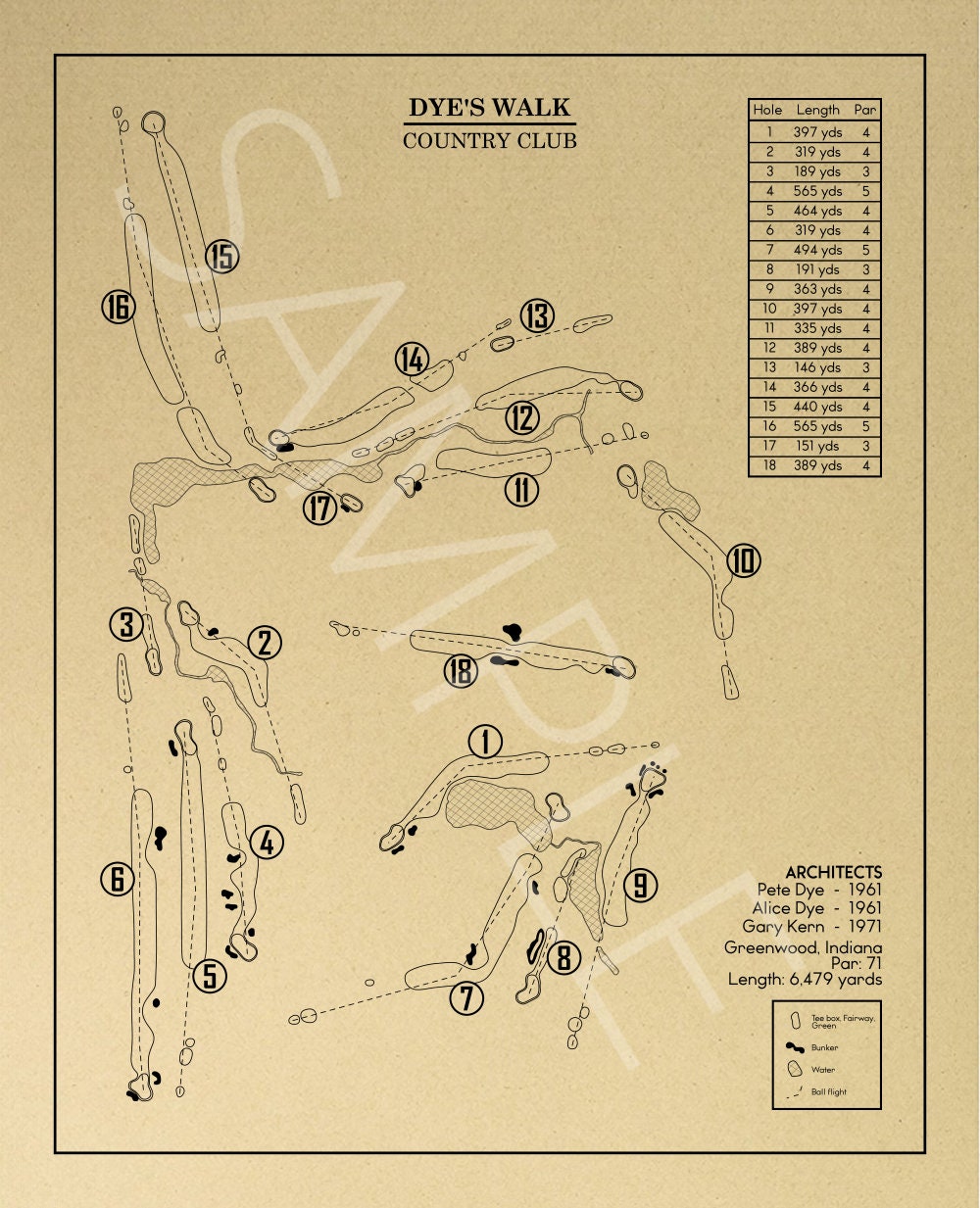 Dye's Walk Country Club Outline (Print)