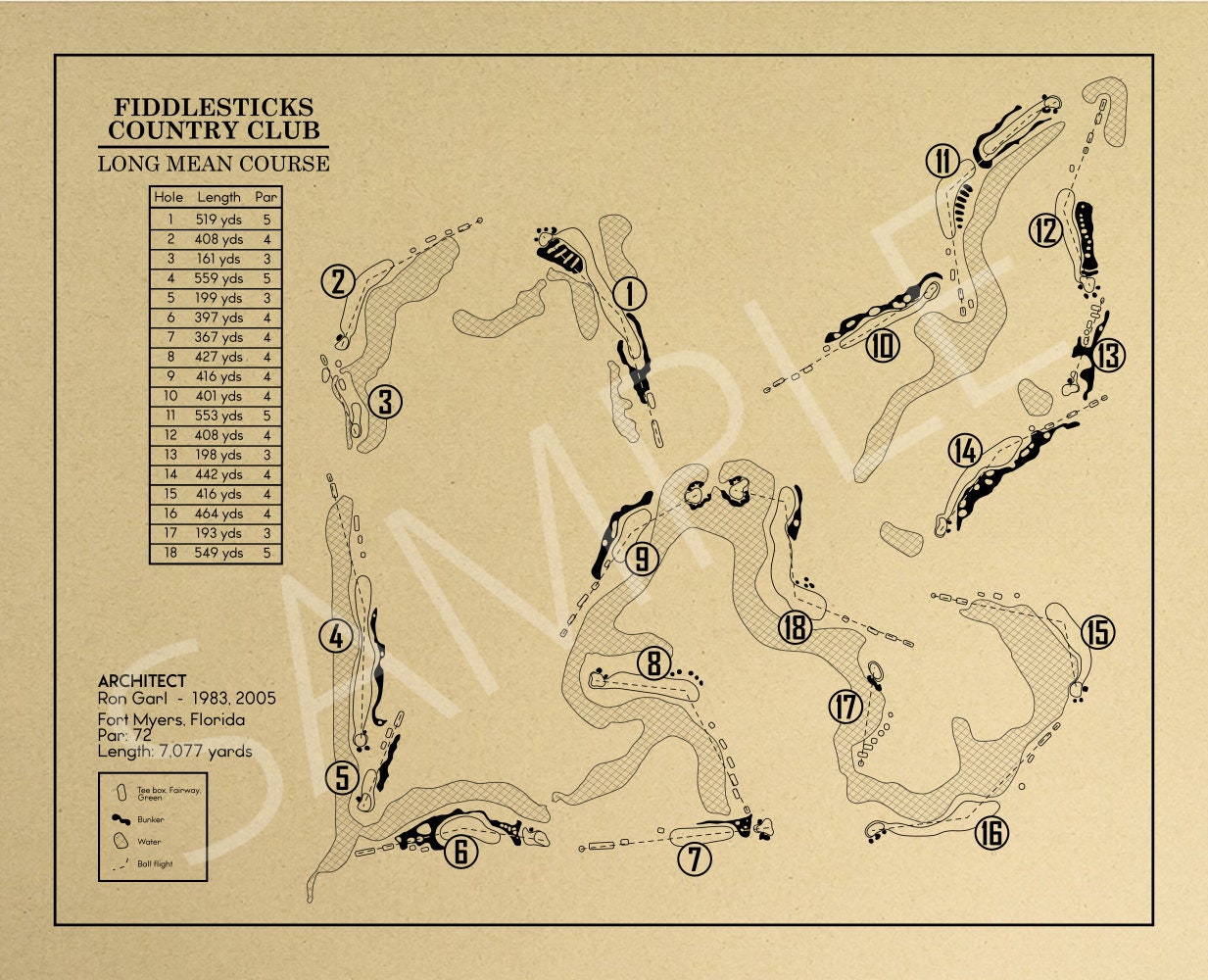Fiddlesticks Country Club Long Mean Course Outline (Print)