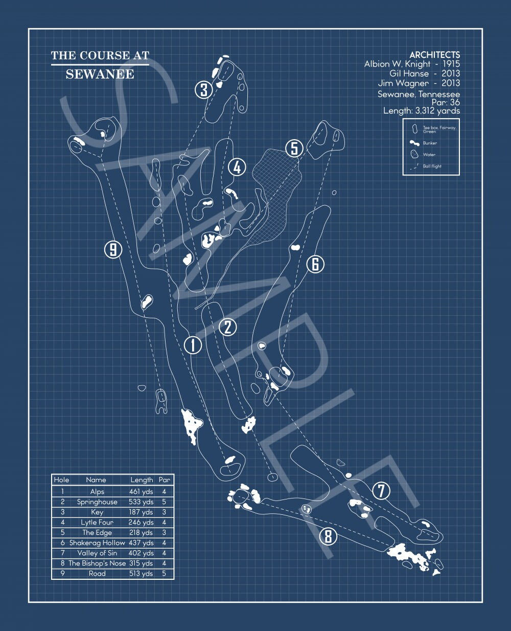 The Course at Sewanee Blueprint (Print) GolfBlueprints