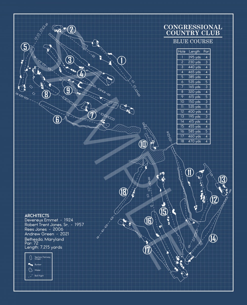 Congressional Country Club Blue Course Blueprint (Print)