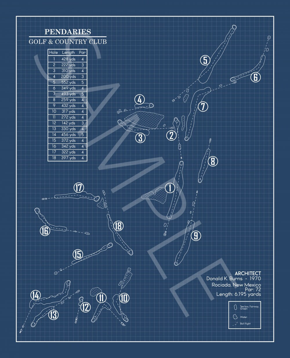 Pendaries Golf & Country Club Blueprint (Print)