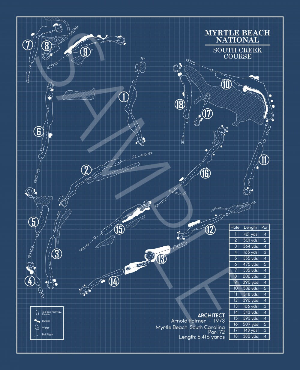 Myrtle Beach National South Creek Course Blueprint (Print)
