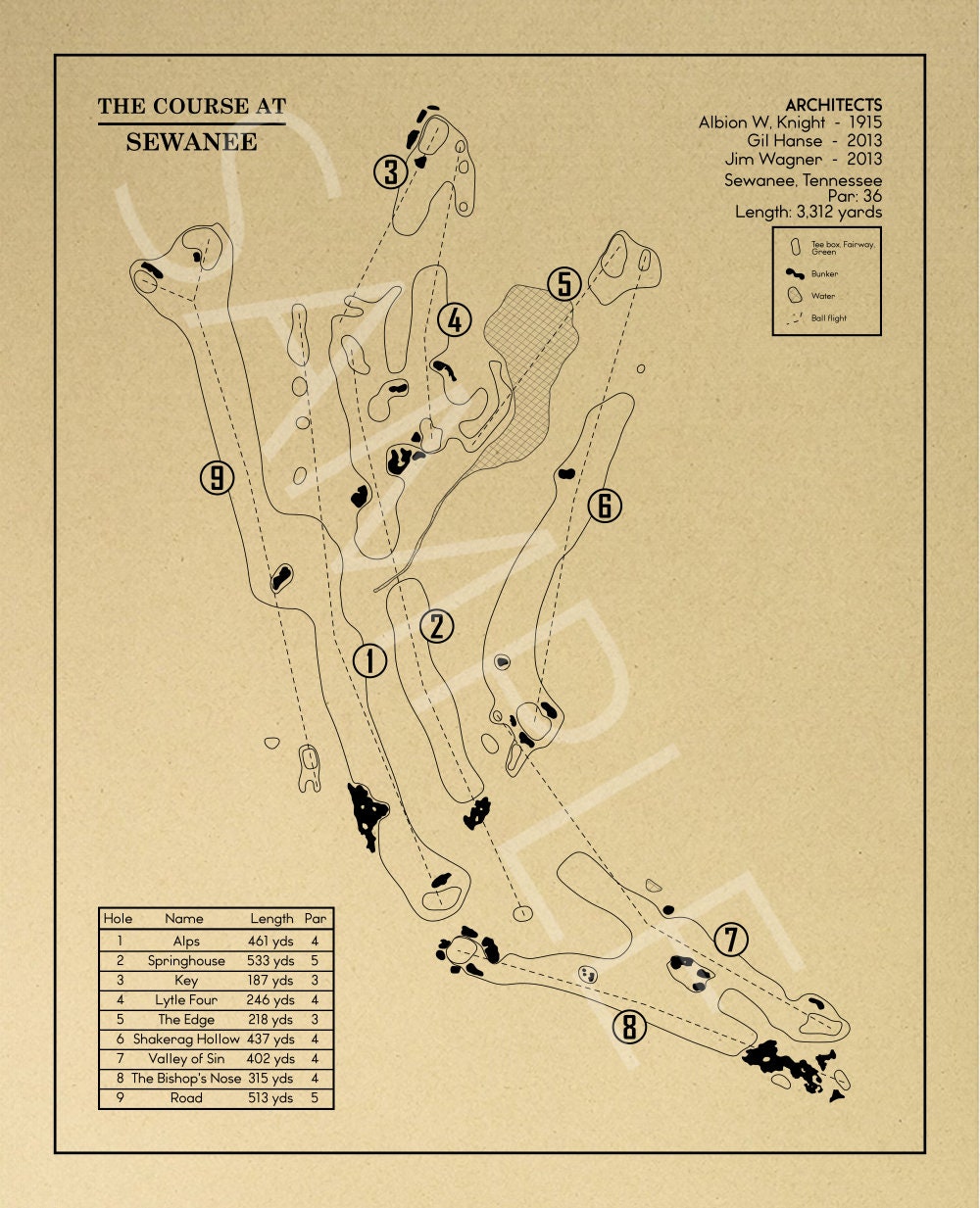 The Course at Sewanee Course Outline (Print) GolfBlueprints