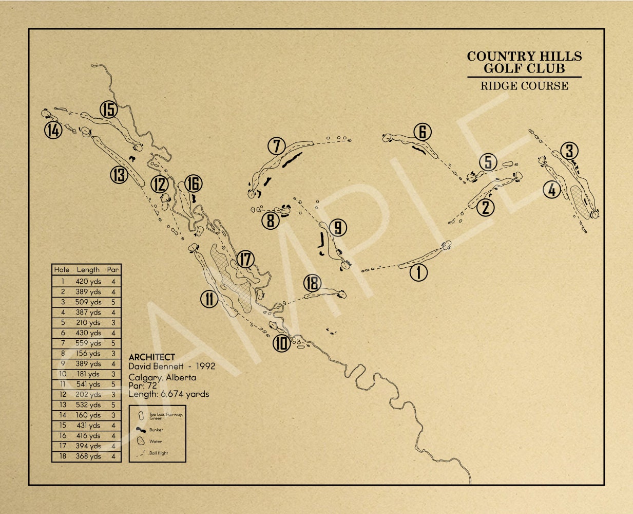 Country Hills Golf Club Ridge Course Outline (Print)