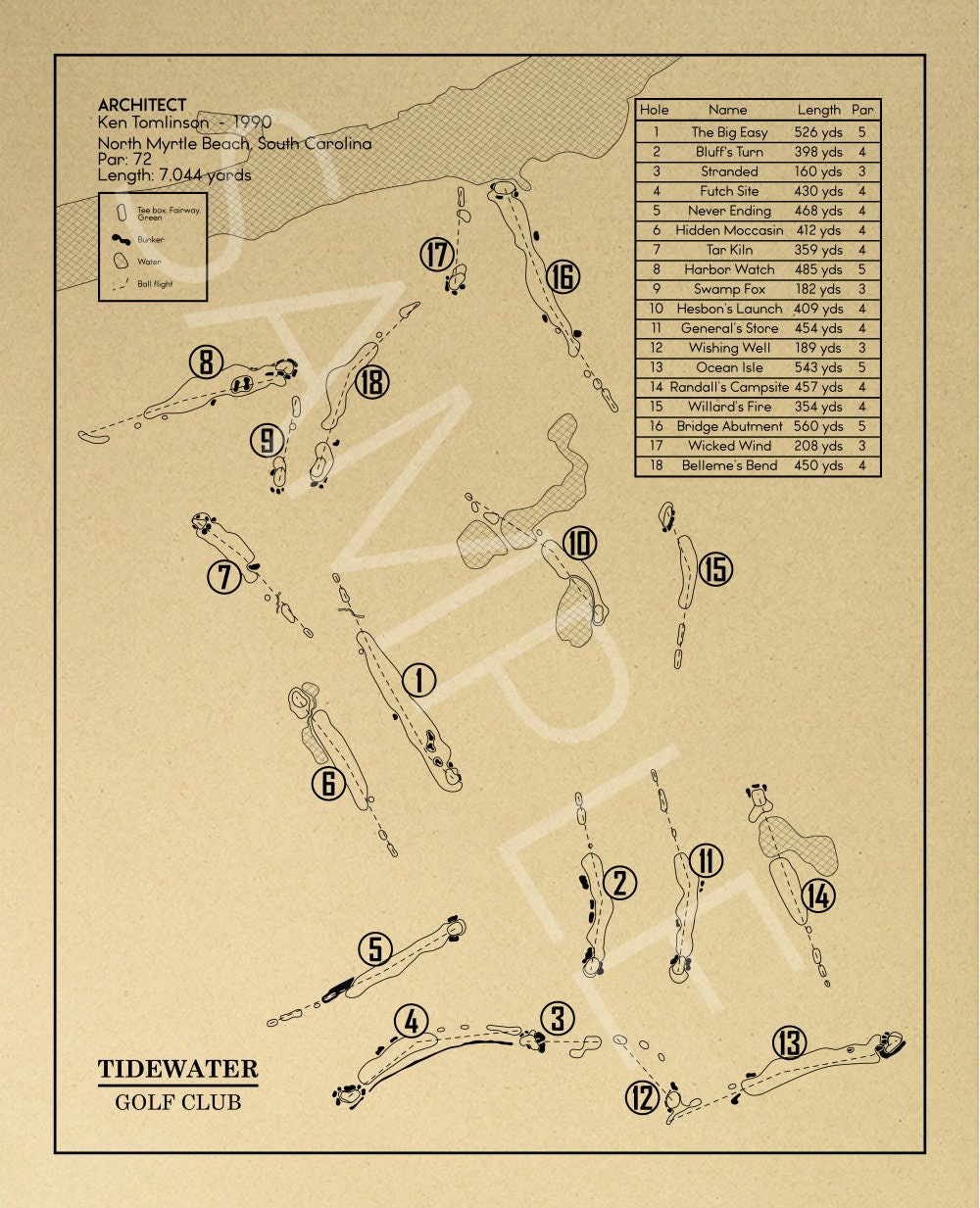 Tidewater Golf Club Outline (Print)