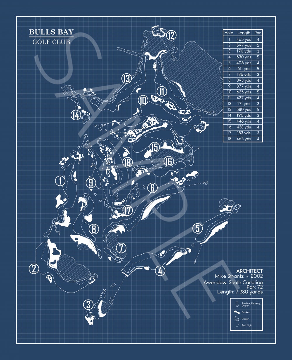 Bulls Bay Golf Club Blueprint (Print)