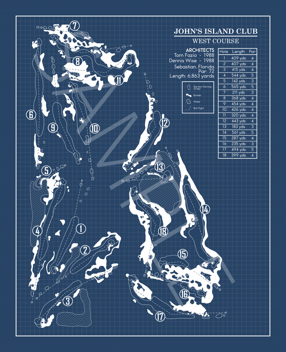 John's Island Club West Course Blueprint (Print)