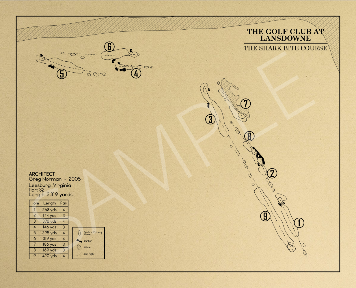 The Golf Club at Lansdowne - The Shark Bite Course Outline (Print)