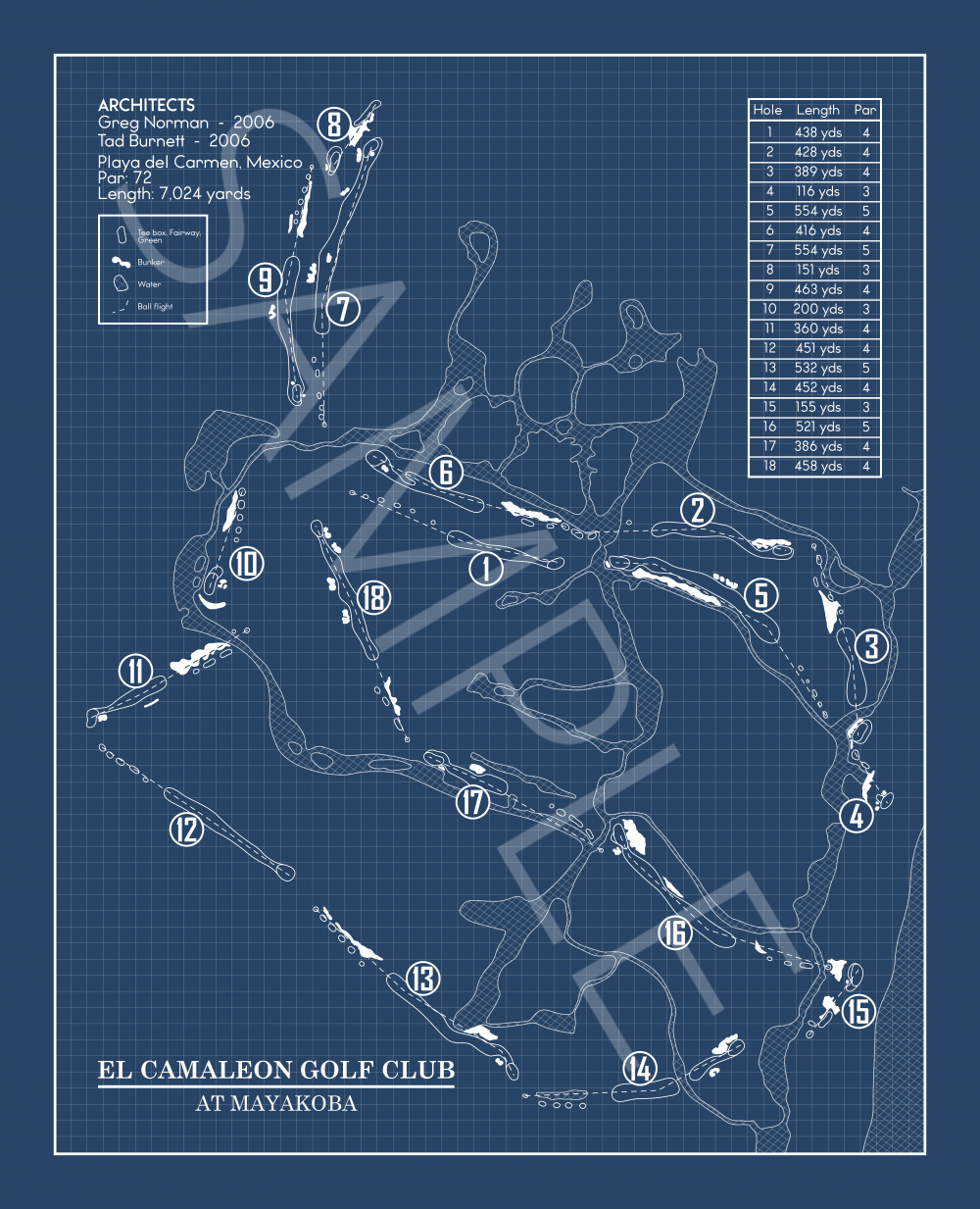 El Cameleon Golf Club at Mayakoba Blueprint (Print)