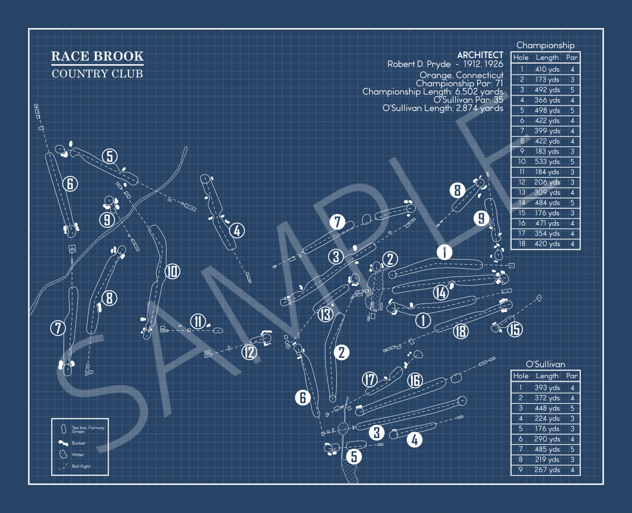 Race Brook Country Club Blueprint (Print)