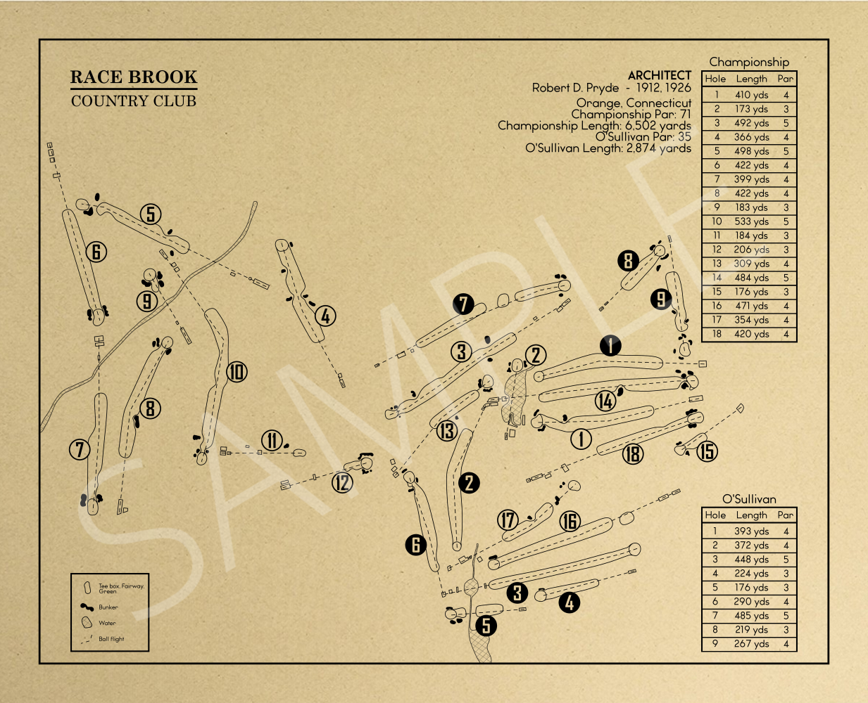 Race Brook Country Club Outline (Print)