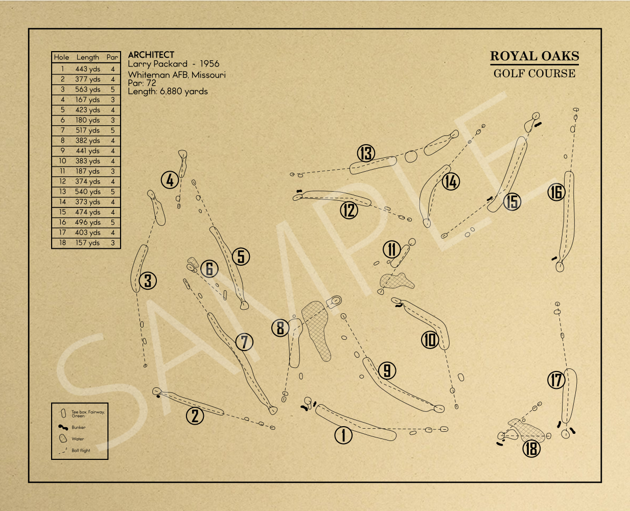 Royal Oaks Golf Course Outline (Print)