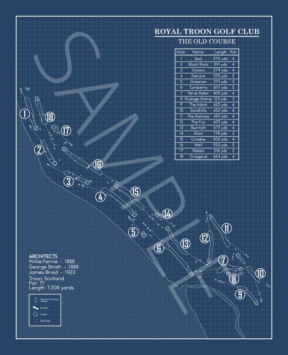 The Old Course at Royal Troon Golf Club Blueprint (Print)