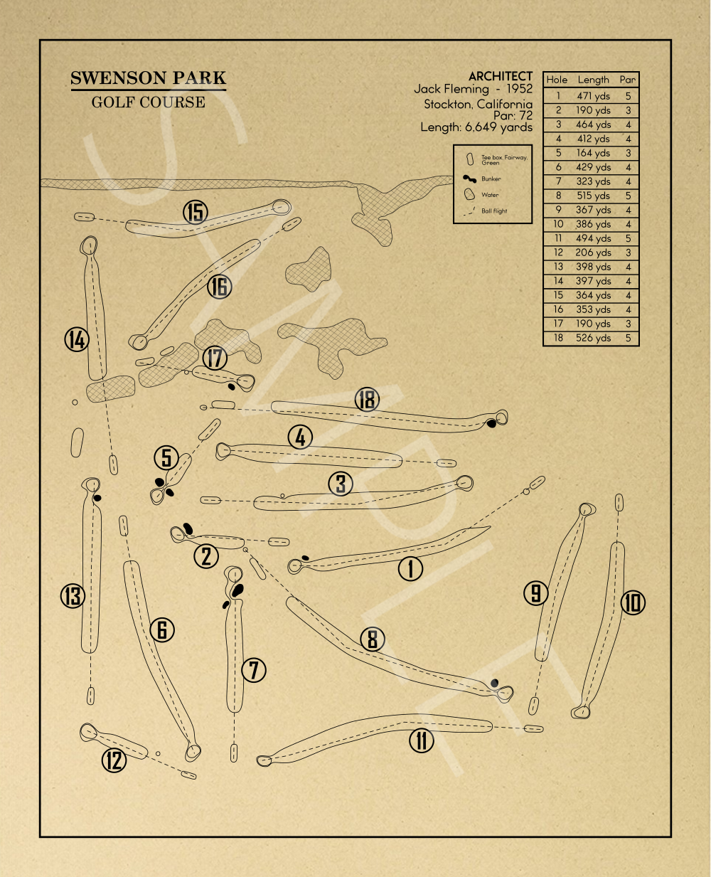Swenson Park Golf Course Outline (Print) GolfBlueprints