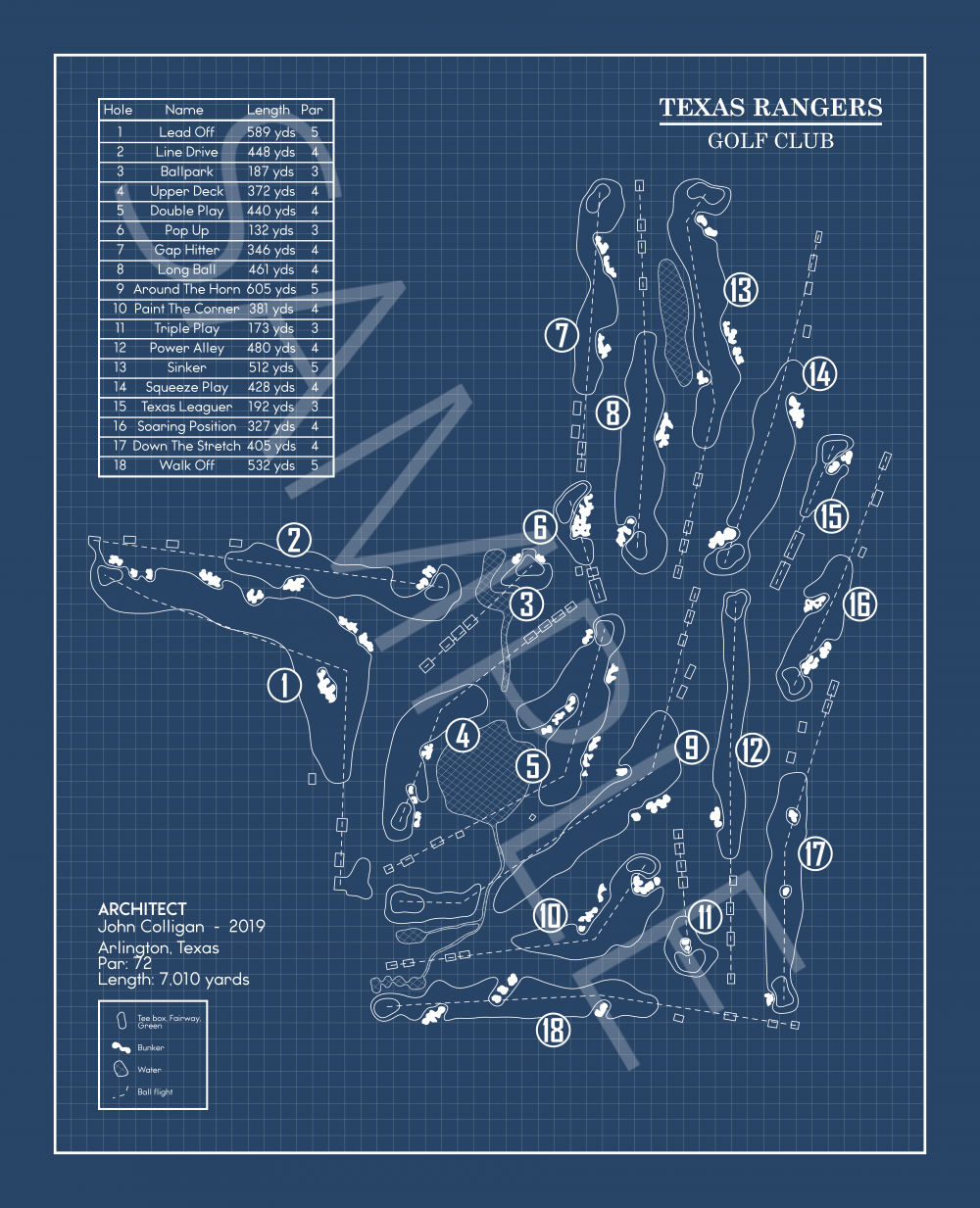 Texas Rangers Golf Club Blueprint (Print)