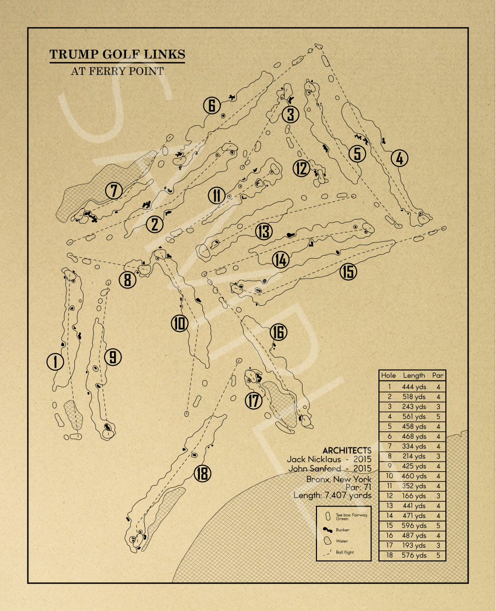 Trump Golf Links at Ferry Point Outline (Print)